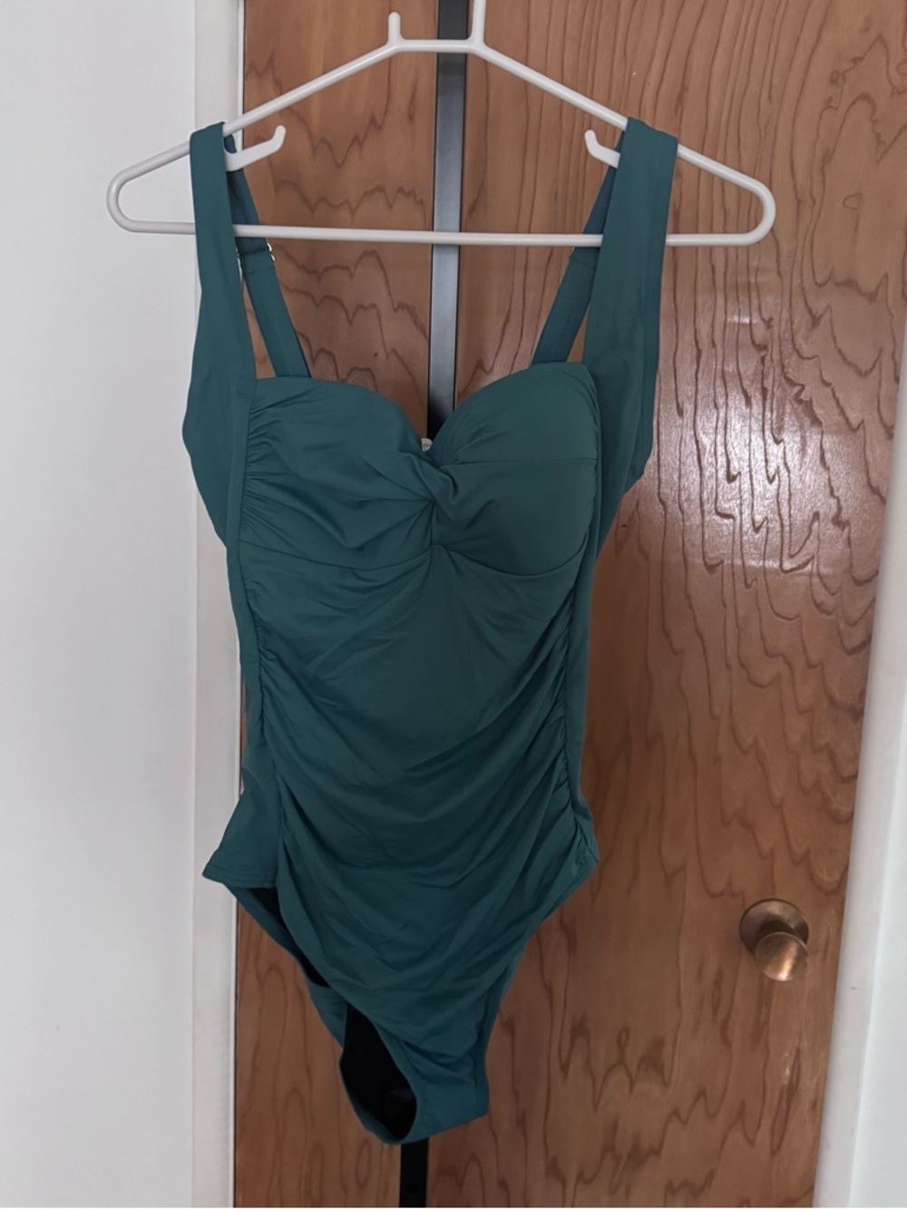 Sundance Teal blue Ruched One-Piece Swimsuit women Large NWOT